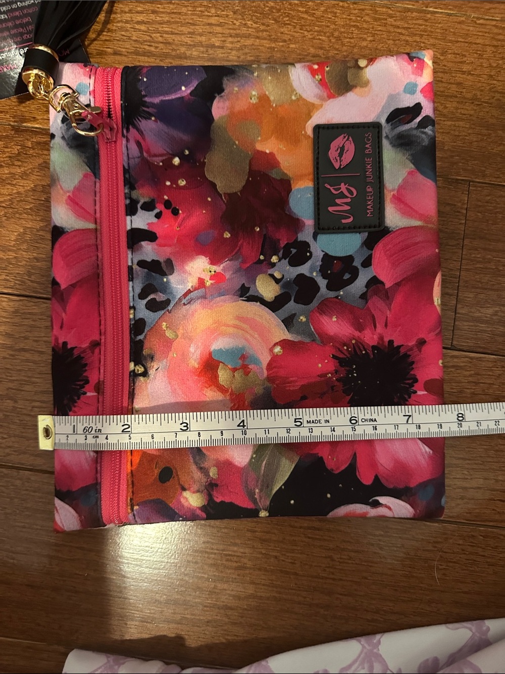 Makeup Junkie Bags Pink Floral Cosmetic Pouch with Tassel - Picture 3 of 3